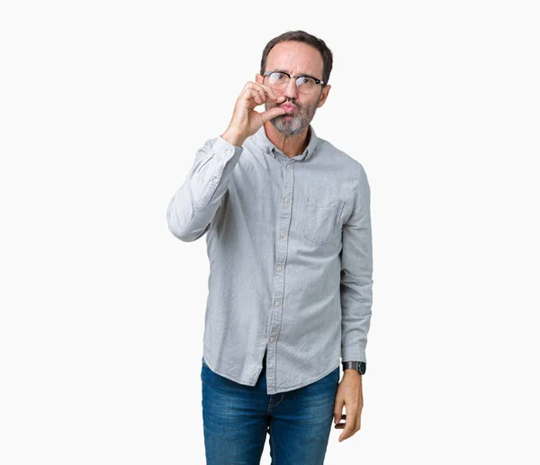 Arka Plan Ağız Içinde Gözlük Takan Yakışıklı Orta Yaş Zarif — Stok fotoğraf