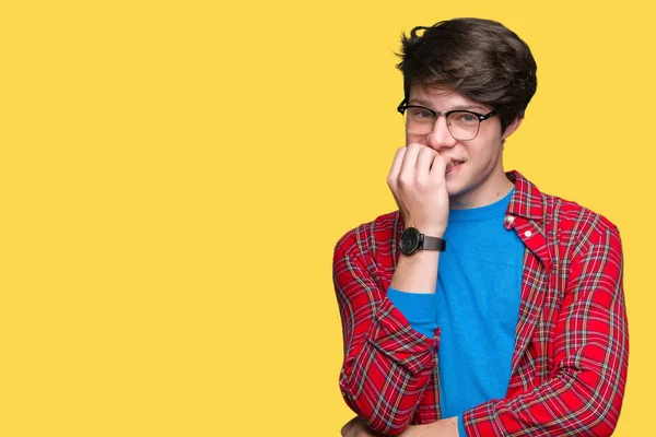 Joven Estudiante Guapo Con Gafas Sobre Fondo Aislado Que Estresado — Foto de Stock