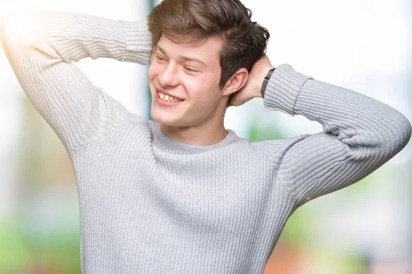 Young Handsome Man Wearing Winter Sweater Isolated Background Relaxing Stretching — Stock Photo, Image