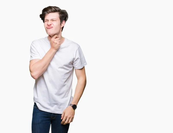 Jovem Bonito Homem Vestindo Casual Branco Shirt Sobre Isolado Fundo — Fotografia de Stock