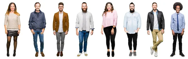 Collage Van Mensen Witte Geïsoleerde Achtergrond Met Een Gelukkig Cool — Stockfoto