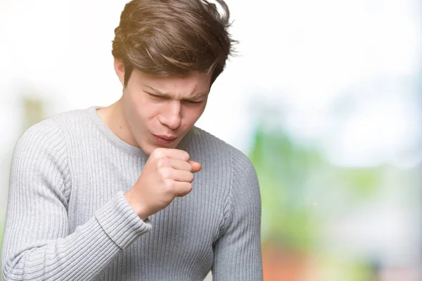 Homem Bonito Jovem Vestindo Camisola Inverno Sobre Fundo Isolado Sentindo — Fotografia de Stock