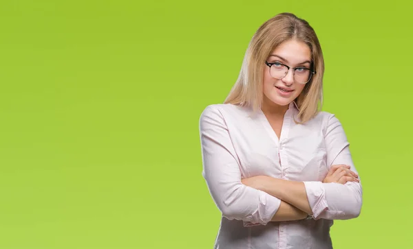 Joven Mujer Negocios Caucásica Con Gafas Sobre Fondo Aislado Cara — Foto de Stock