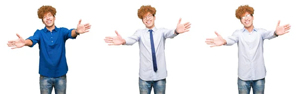 Collage Jóvenes Bussines Hombre Con Pelo Rizado Con Gafas Sobre — Foto de Stock