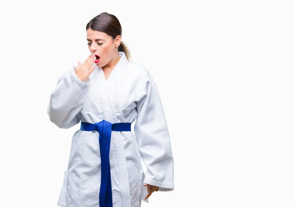 Młoda Kobieta Piękne Kimona Karate Kimono Noszenia Białym Tle Nudzi — Zdjęcie stockowe