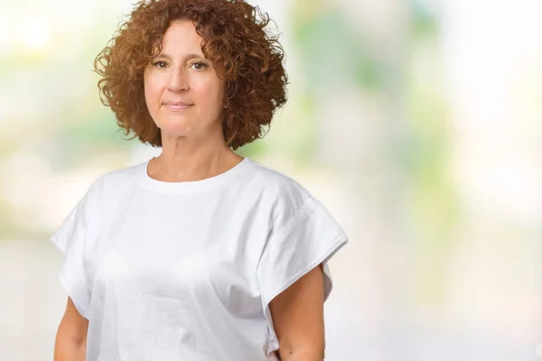 Beautiful Middle Ager Senior Woman Wearing White Shirt Isolated Background — Stock Photo, Image