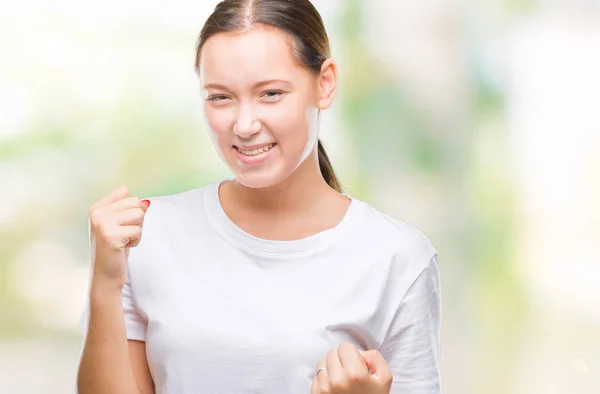 Giovane Bella Donna Caucasica Sfondo Isolato Molto Felice Eccitato Facendo — Foto Stock