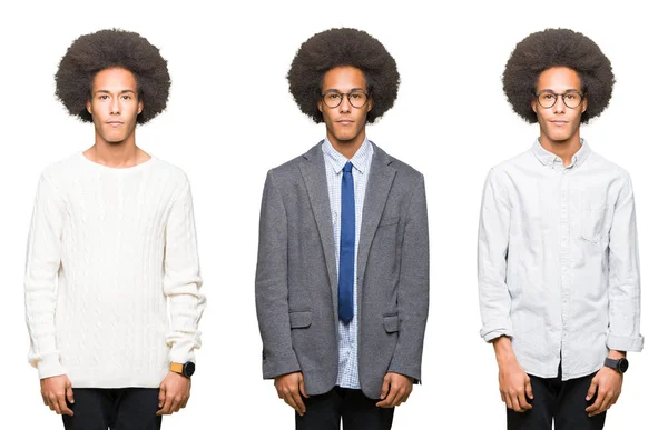 Collage Giovane Uomo Con Capelli Afro Sfondo Bianco Isolato Rilassato — Foto Stock