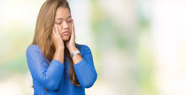 Junge Schöne Brünette Frau Trägt Blauen Pullover Über Isoliertem Hintergrund — Stockfoto