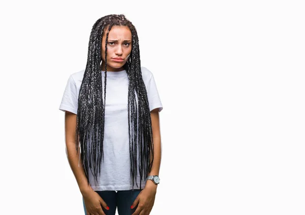 Young Gevlochten Hair Afrikaans Amerikaans Meisje Geïsoleerde Achtergrond Depressief Zorg — Stockfoto