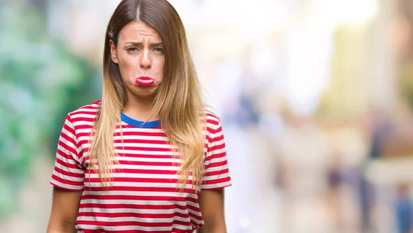Genç Güzel Kadın Depresif Izole Arka Plan Sıkıntı Kızgın Korkmuş — Stok fotoğraf