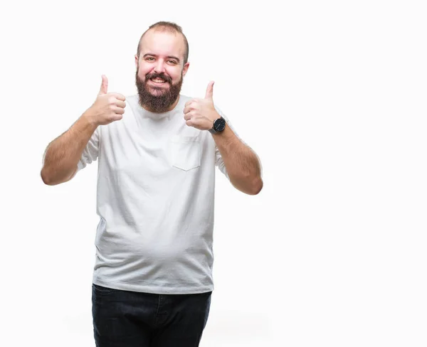 Junger Kaukasischer Hipster Mann Lässigem Shirt Über Isoliertem Erfolgsschild Mit — Stockfoto