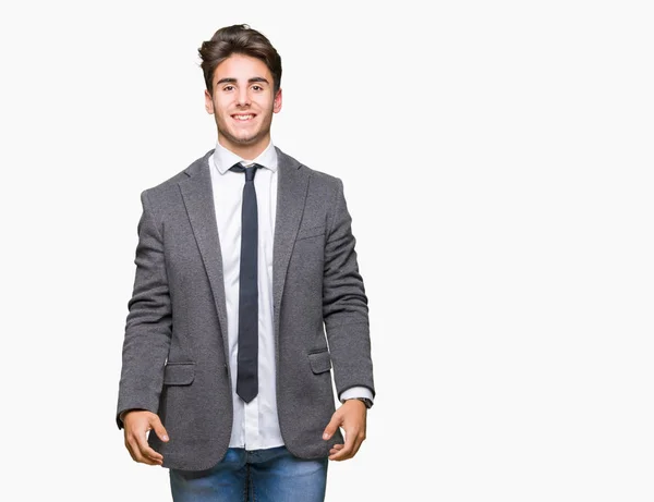 Joven Hombre Negocios Con Traje Corbata Sobre Fondo Aislado Con — Foto de Stock