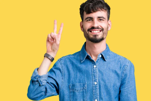 Junger Gutaussehender Mann Über Isoliertem Hintergrund Der Mit Fingern Nummer — Stockfoto