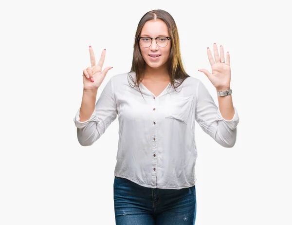 Junge Kaukasische Schöne Geschäftsfrau Trägt Eine Brille Über Isoliertem Hintergrund — Stockfoto