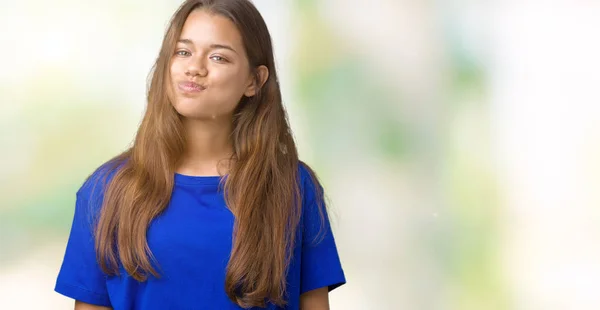 Junge Schöne Brünette Frau Die Blaues Shirt Über Isoliertem Hintergrund — Stockfoto