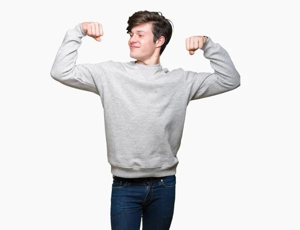 Joven Hombre Deportivo Guapo Usando Sudadera Sobre Fondo Aislado Mostrando — Foto de Stock