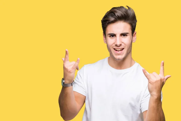 Young Handsome Man Wearing White Shirt Isolated Background Shouting Crazy — Stock Photo, Image