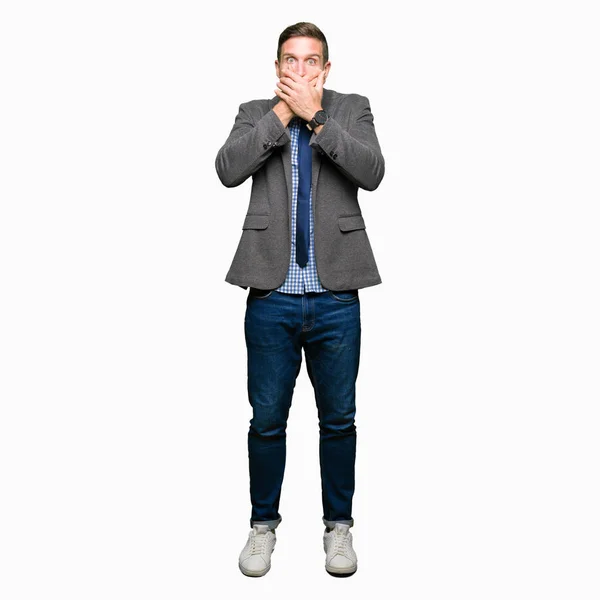 Handsome Business Man Wearing Suit Tie Shocked Covering Mouth Hands — Stock Photo, Image