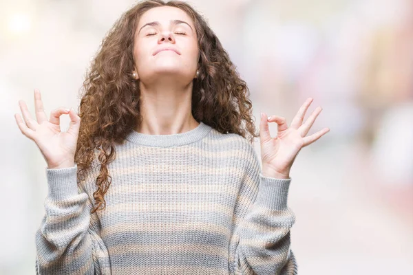 Beautiful Brunette Curly Hair Young Girl Wearing Winter Sweater Isolated — Stock Photo, Image