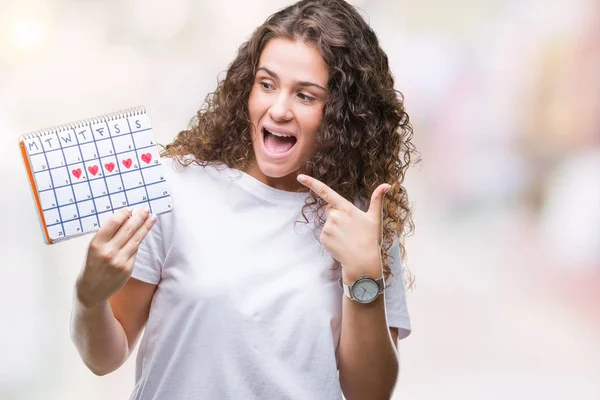 Menina Morena Jovem Segurando Calendário Menstruação Sobre Fundo Isolado Muito — Fotografia de Stock