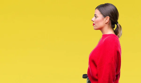 Junge Schöne Geschäftsfrau Trägt Winterpullover Über Isoliertem Hintergrund Zur Seite — Stockfoto