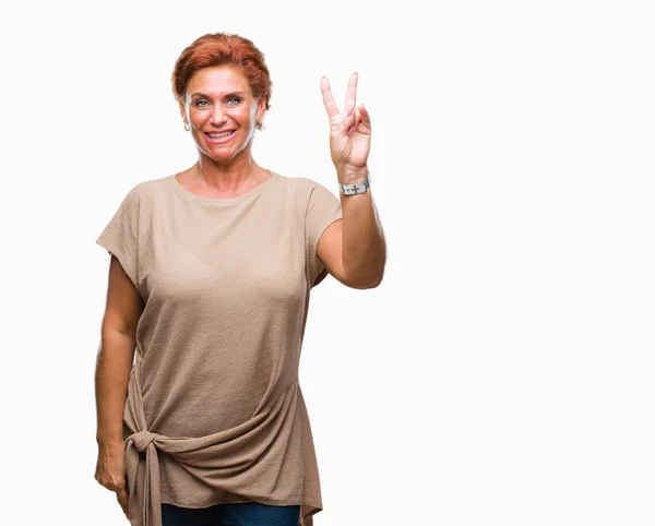 Atrractive Senior Caucasian Redhead Woman Isolated Background Smiling Happy Face — Stock Photo, Image