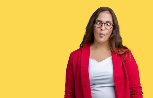 Hermosa Mujer Negocios Más Tamaño Joven Con Chaqueta Elegante Gafas —  Fotos de Stock