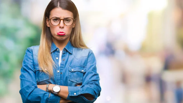 Mladá Krásná Žena Během Nošení Brýlí Izolované Pozadí Depresi Trápit — Stock fotografie