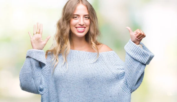 Schöne Junge Blonde Frau Trägt Winterpullover Über Isoliertem Hintergrund Zeigt — Stockfoto
