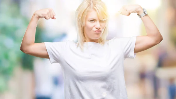 Giovane Bella Donna Bionda Che Indossa Shirt Bianca Sfondo Isolato — Foto Stock