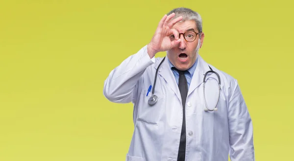 Handsome Senior Doctor Man Isolated Background Doing Gesture Shocked Surprised — Stock Photo, Image