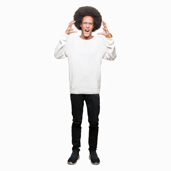 Young African American Man Afro Hair Wearing Glasses Shouting Frustrated — Stock Photo, Image