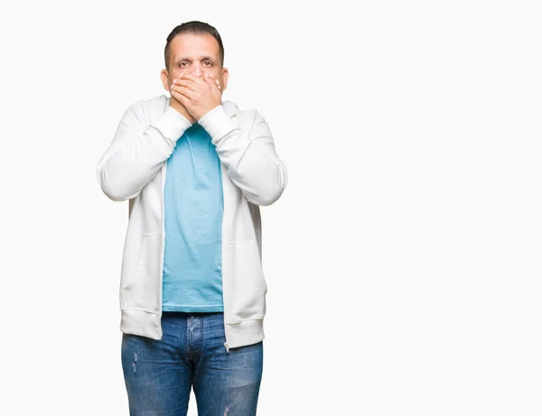 Middle Age Arab Man Wearing Sweatshirt Isolated Background Shocked Covering — Stock Photo, Image