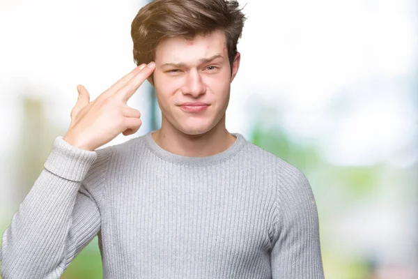 Jonge Knappe Man Dragen Winter Trui Geïsoleerd Background Schieten Doden — Stockfoto