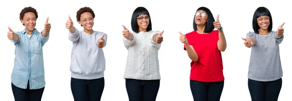 Mujer Afroamericana Joven Con Pelo Afro Sobre Fondo Aislado Aprobando — Foto de Stock