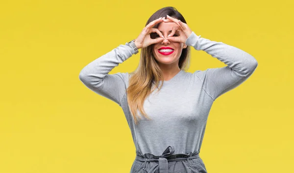 Young Beautiful Worker Business Woman Isolated Background Doing Gesture Binoculars — Stock Photo, Image