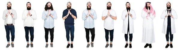 Colagem Jovem Com Barba Cabelos Longos Sobre Fundo Isolado Branco — Fotografia de Stock