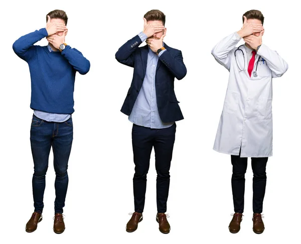 Collage Eines Gut Aussehenden Jungen Professionellen Mannes Vor Weißem Isoliertem — Stockfoto