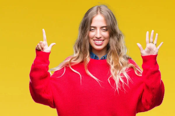 Bella Giovane Donna Bionda Che Indossa Maglione Invernale Sfondo Isolato — Foto Stock