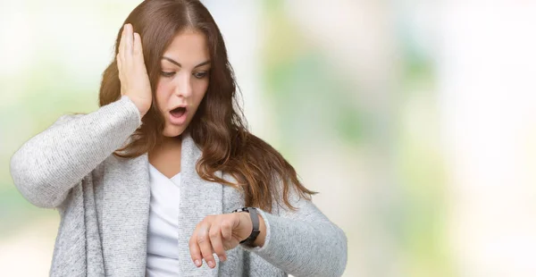 Hermosa Mujer Joven Talla Grande Con Chaqueta Invierno Sobre Fondo —  Fotos de Stock