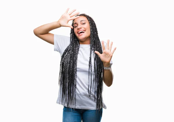 Jovem Trançado Cabelo Afro Americano Menina Sobre Fundo Isolado Mostrando — Fotografia de Stock