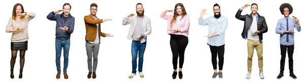 Collage Personer Över Vit Isolerade Bakgrund Gestikulerande Med Händer Som — Stockfoto