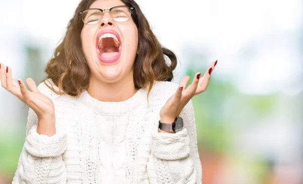 Young Beautiful Woman Wearing Glasses Celebrating Mad Crazy Success Arms — Stock Photo, Image