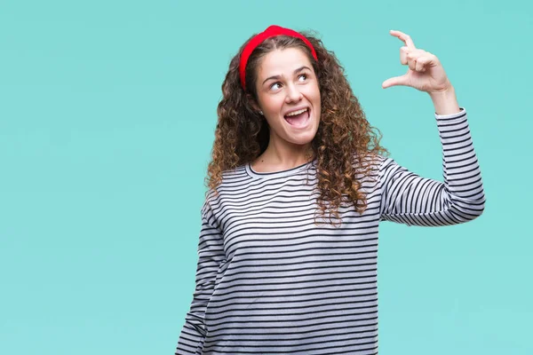 Beautiful Brunette Curly Hair Young Girl Wearing Stripes Sweater Isolated — Stock Photo, Image