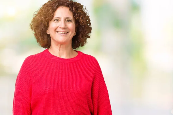 Hermosa Mujer Mediana Edad Ager Suéter Rojo Invierno Sobre Fondo —  Fotos de Stock