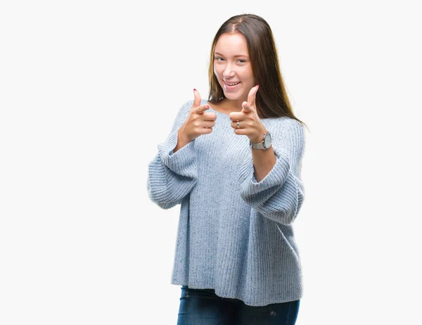 Junge Schöne Kaukasische Frau Trägt Winterpullover Über Isoliertem Hintergrund Und — Stockfoto