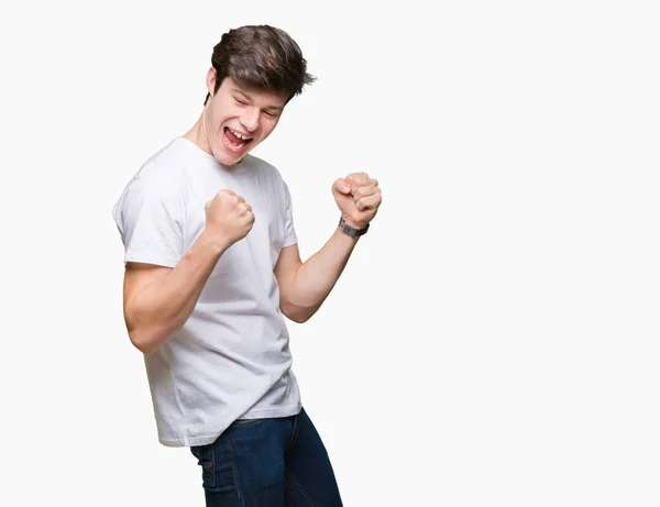 Jonge Knappe Man Dragen Casual Wit Shirt Geïsoleerde Achtergrond Erg — Stockfoto