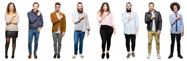 Collage Personer Över Isolerade Vitbakgrund Glada Med Ett Leende Ansiktet — Stockfoto