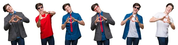 Collage Hombre Joven Sobre Fondo Blanco Aislado Sonriendo Amor Mostrando —  Fotos de Stock
